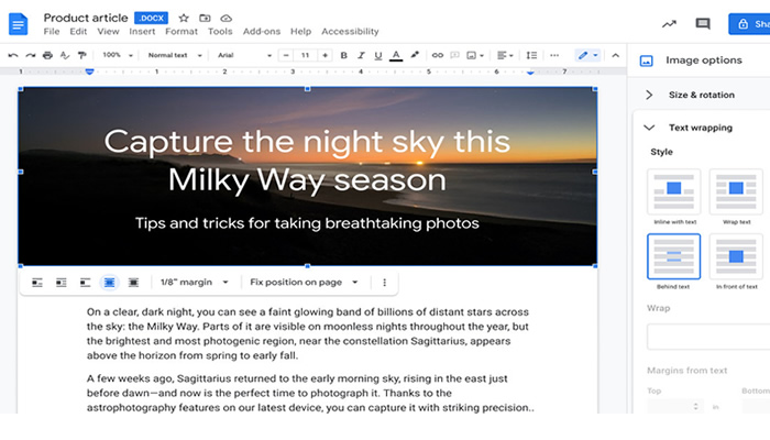 Τα  Google Docs σάς επιτρέπουν τώρα να εισάγετε εικόνες μπροστά ή πίσω από το κείμενο